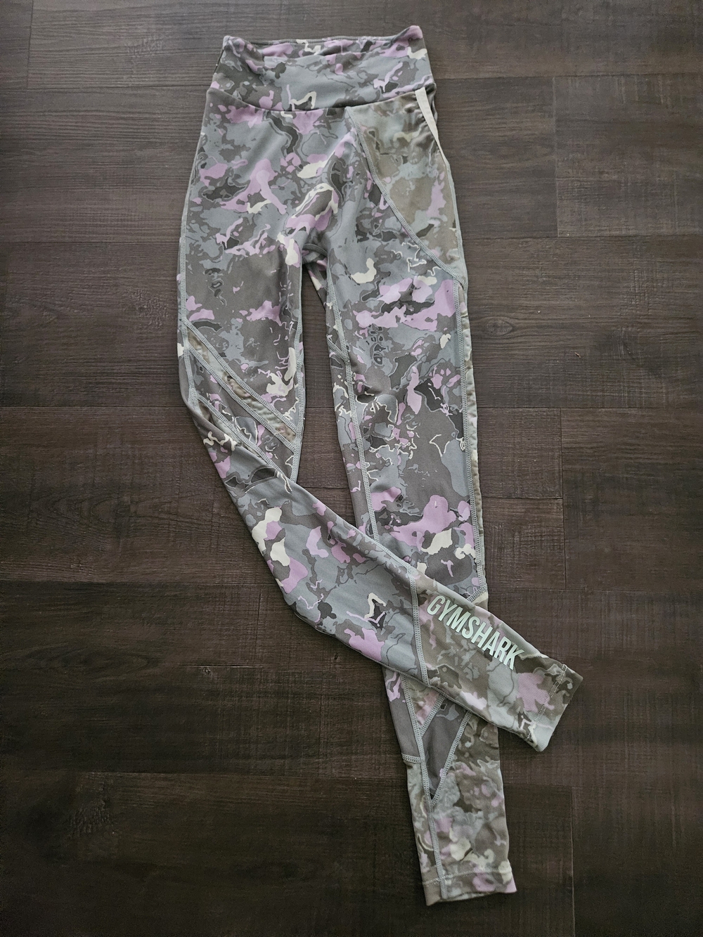 Gymshark Women's Camo Mesh Layer High Waisted Leggings - Purple/Green - Size XXS